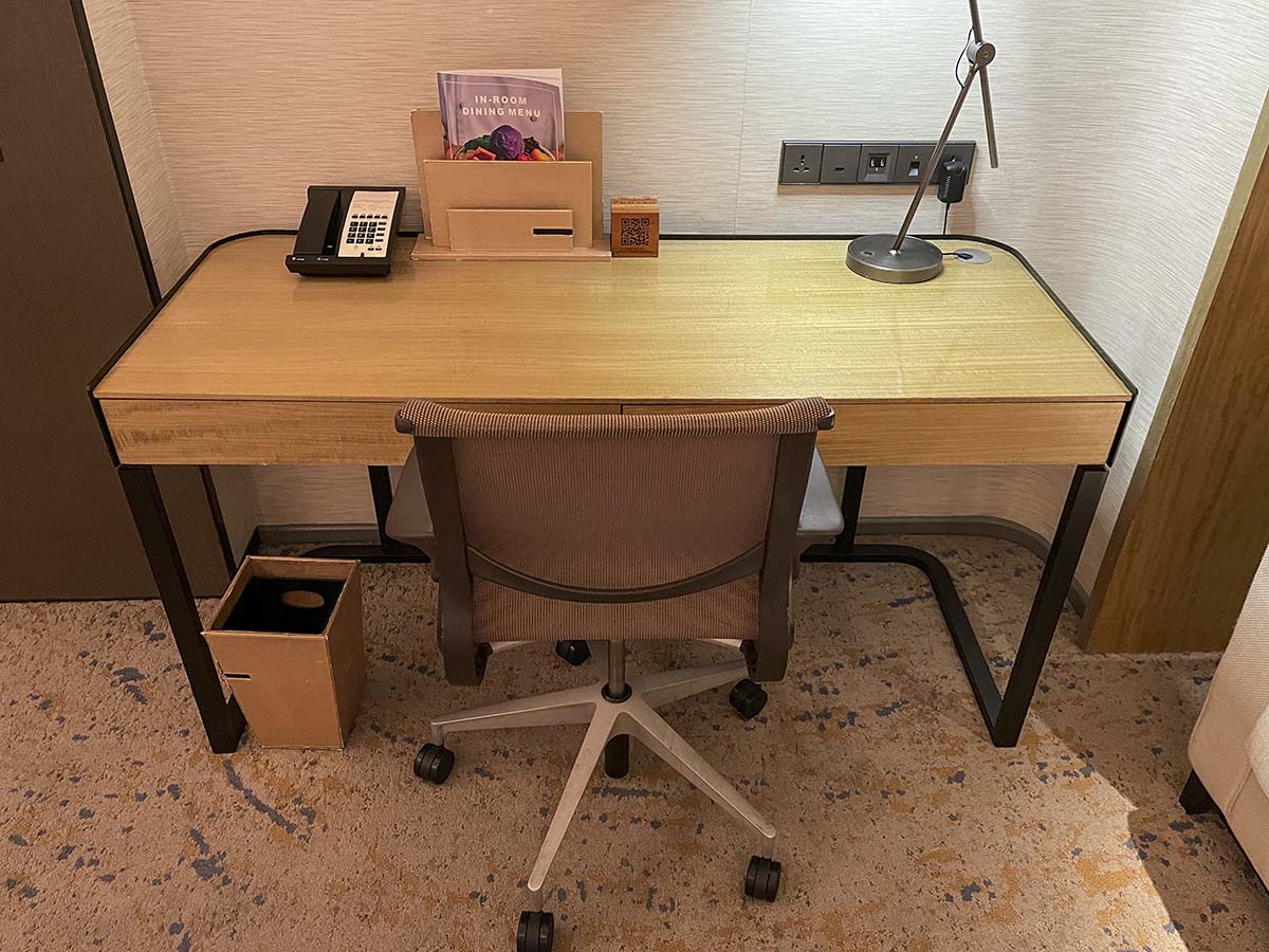 The desk in my room at the Conrad Manila Hotel 