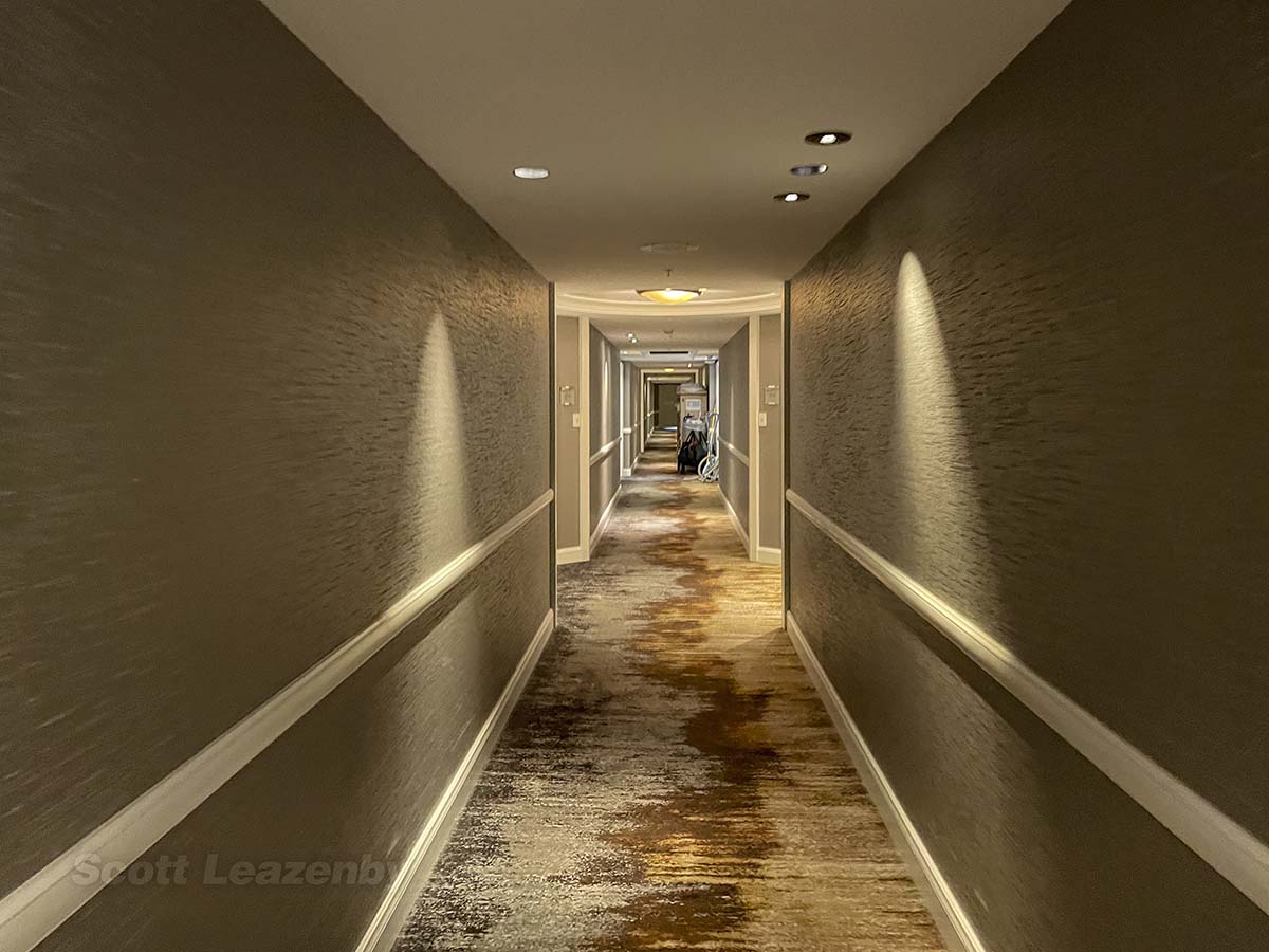 Guest room hallway at the Fairmont Hotel YVR