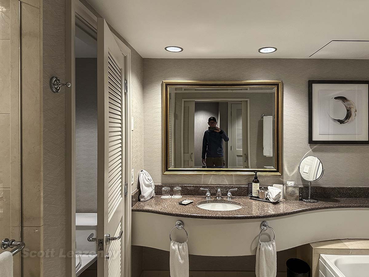 Bathroom in my room at the Fairmont hotel Vancouver airport