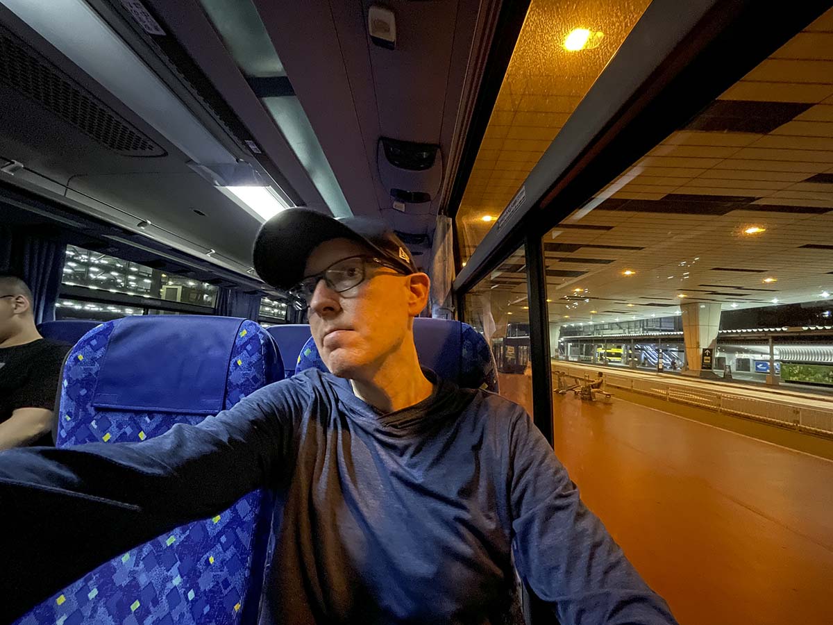 Scott riding the Garden hotel Narita shuttle bus