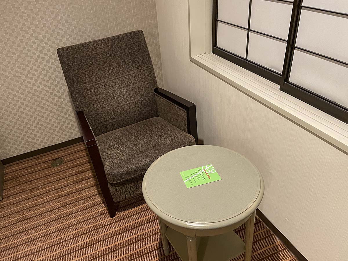 Side table and chair in my room at the Garden Hotel Narita 