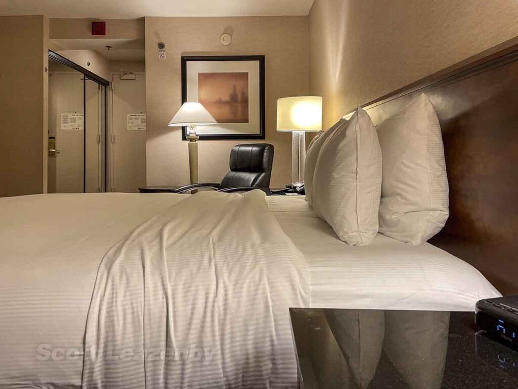 Pillows on the bed at the Hilton O'Hare airport