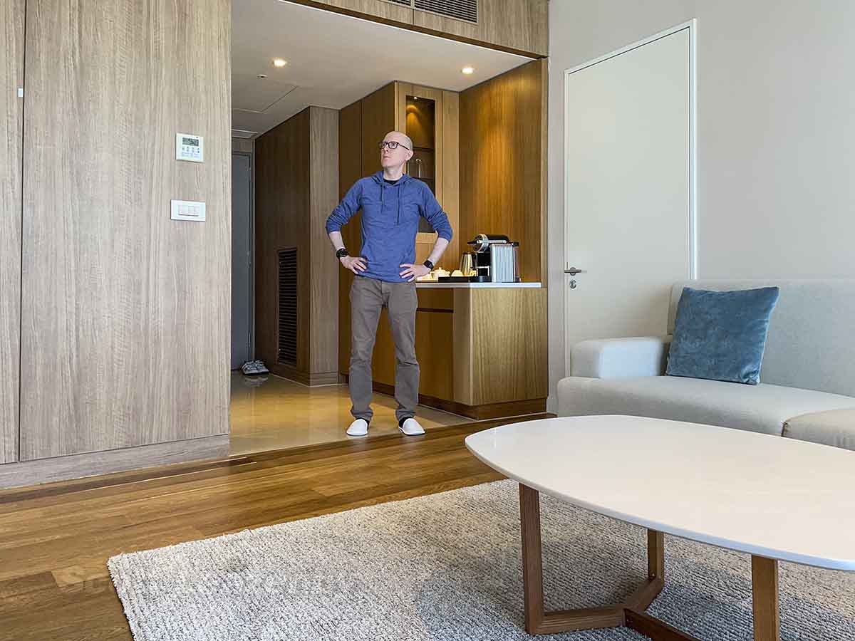 Scott standing inside Incheon Grand Hyatt suite