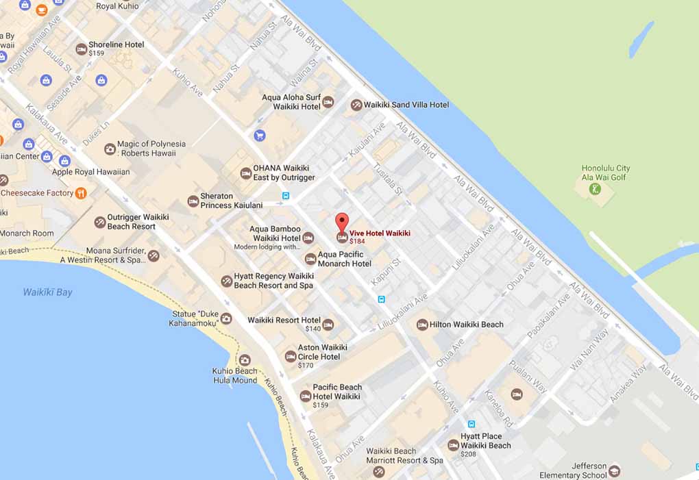 location of the Vive Hotel in Waikiki
