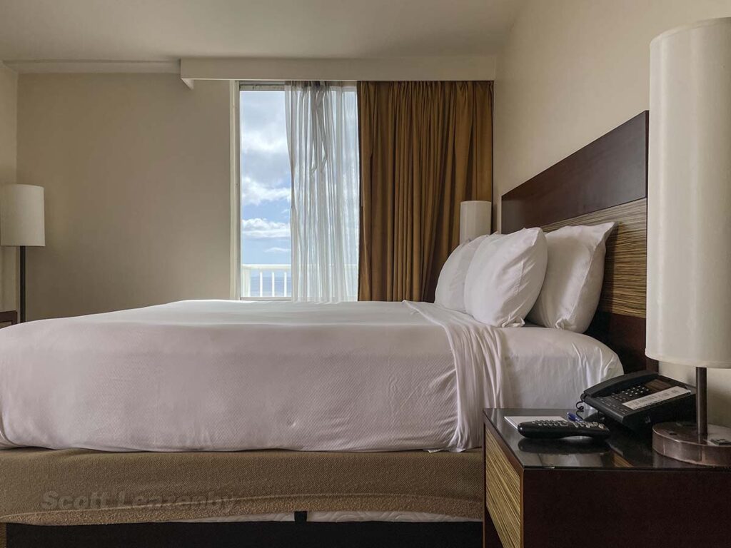 Park Shore Waikiki corner room window next to bed