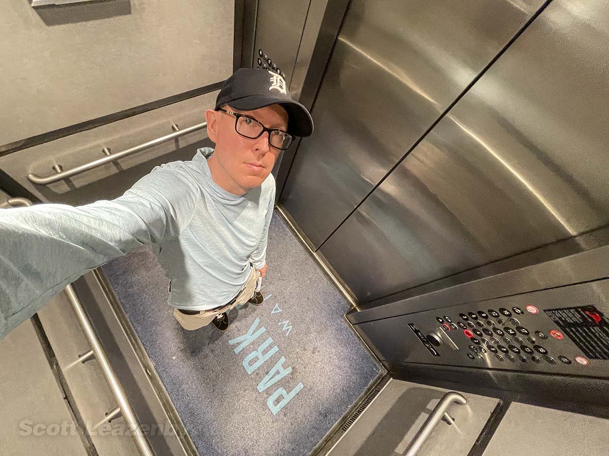 Scott riding the elevator in the Park Shore Waikiki Hotel