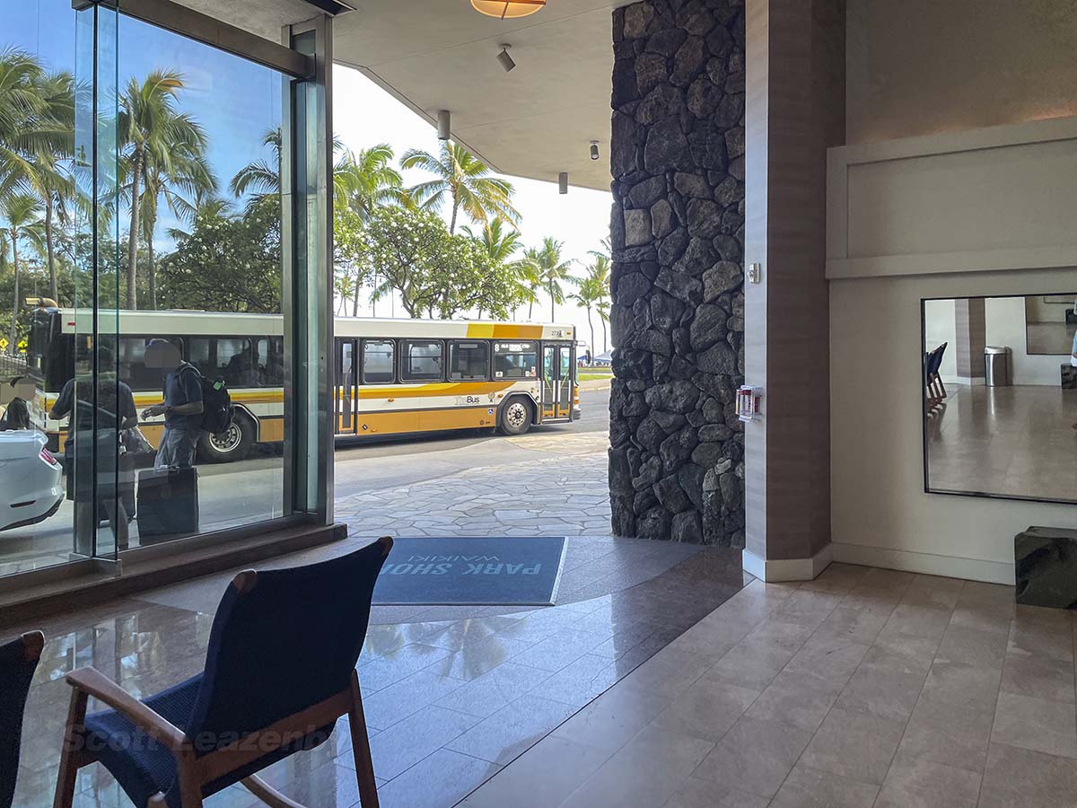 Park Shore Hotel Waikiki main entrance (as seen from the inside)