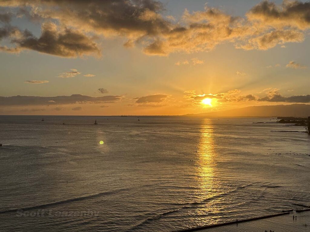 Watching the sunset for my room at the Park Shore Waikiki Hotel