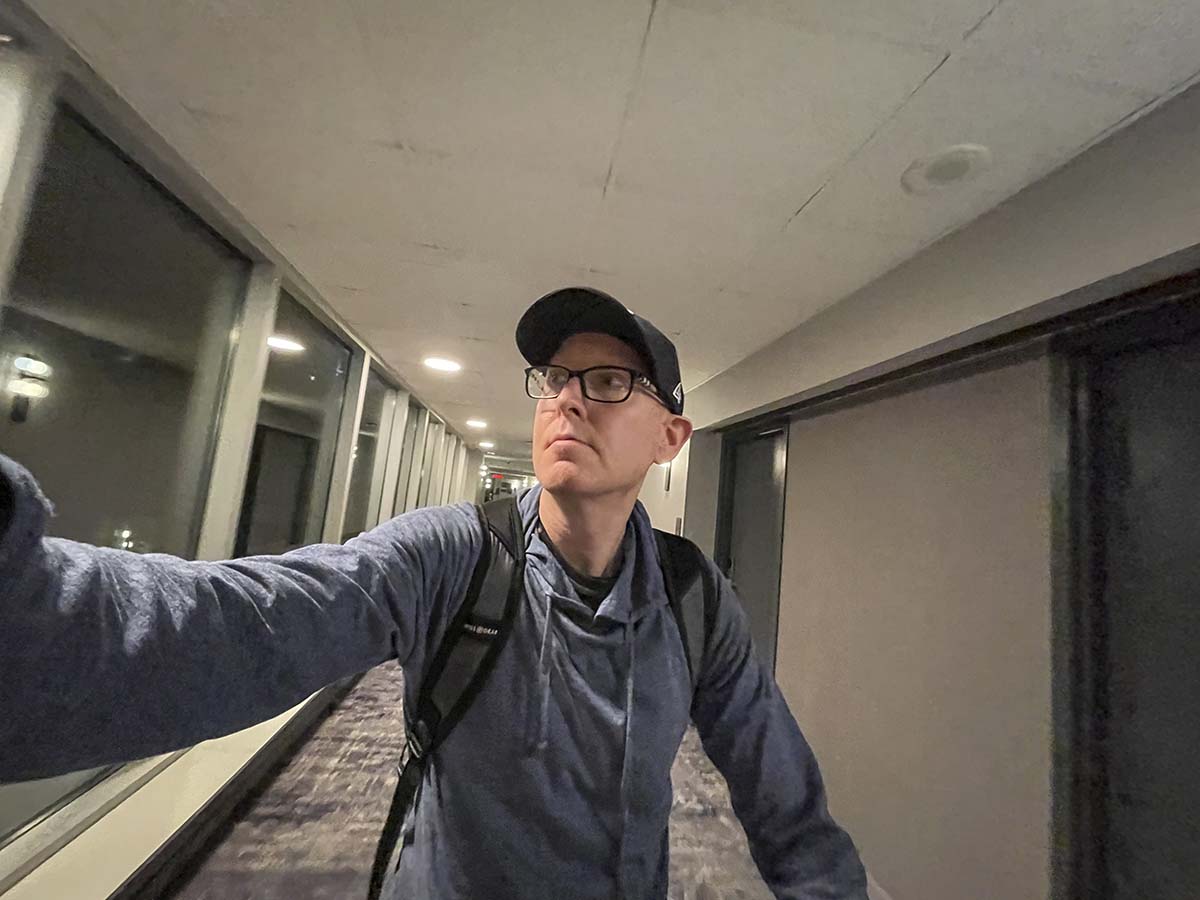 Scott walking to his room at the Sheraton YYZ