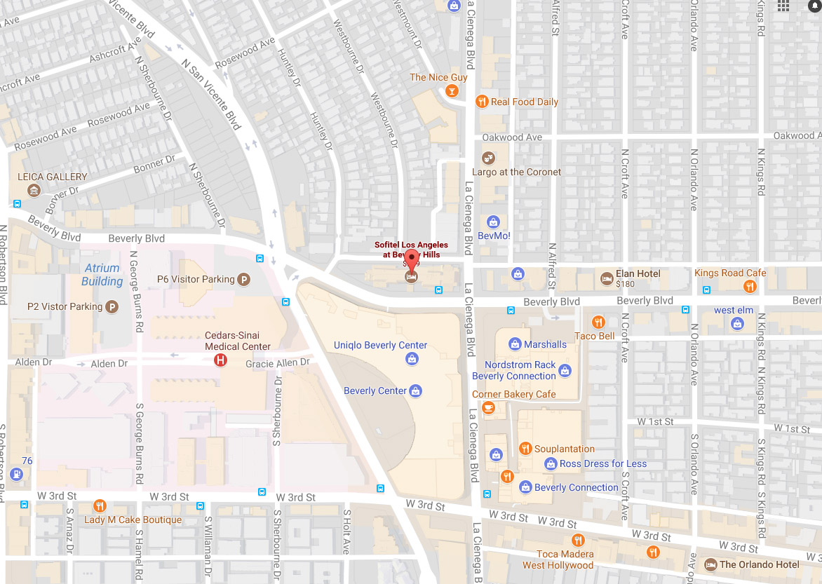 Location map of the Sofitel Beverly Hills hotel