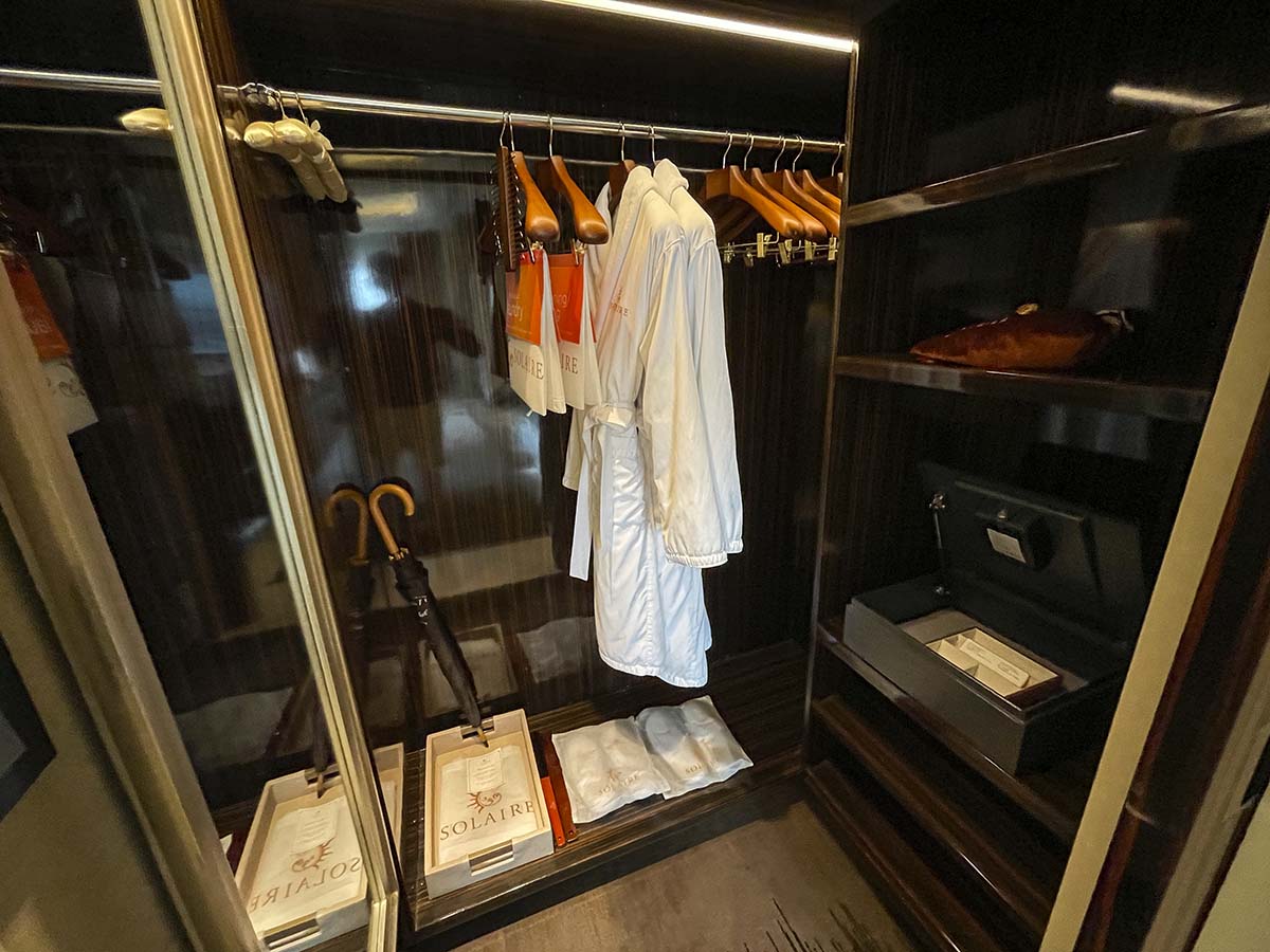 Closet with bathrobes in my room at the Solaire Hotel Manila 
