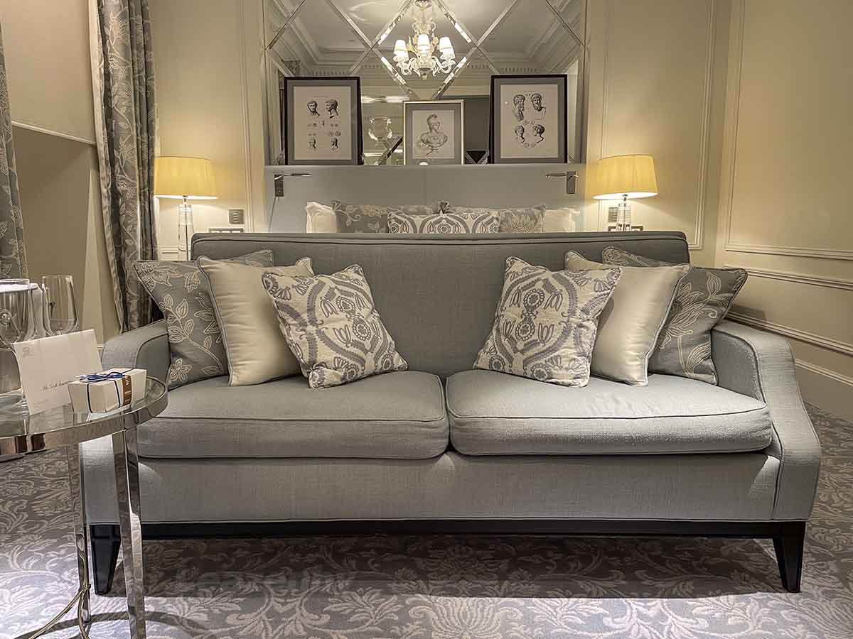 St Regis hotel in room couch and furniture
