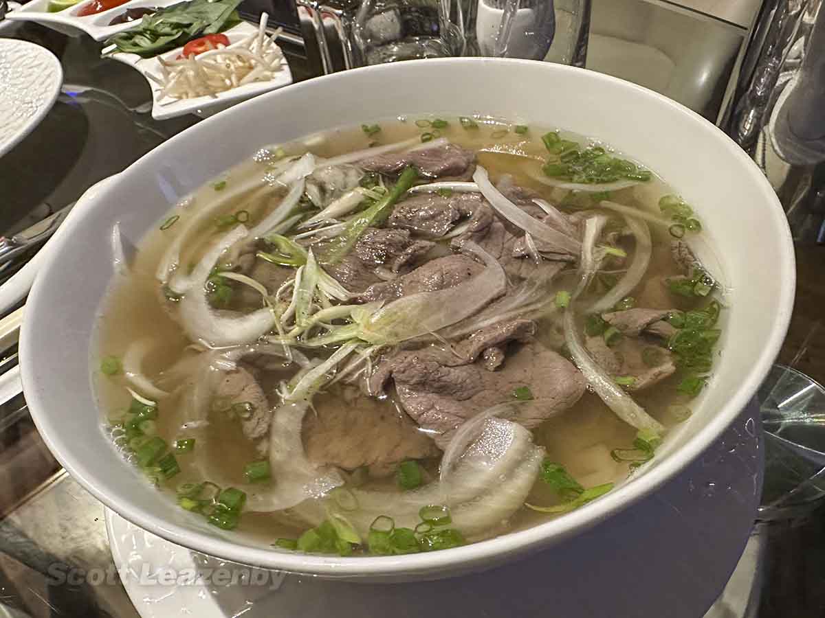 Room service beef pho at The Reverie Saigon Hotel