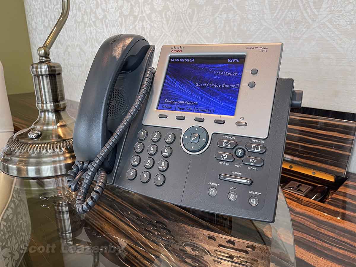 Cisco phone in my room at The Reverie Saigon Hotel