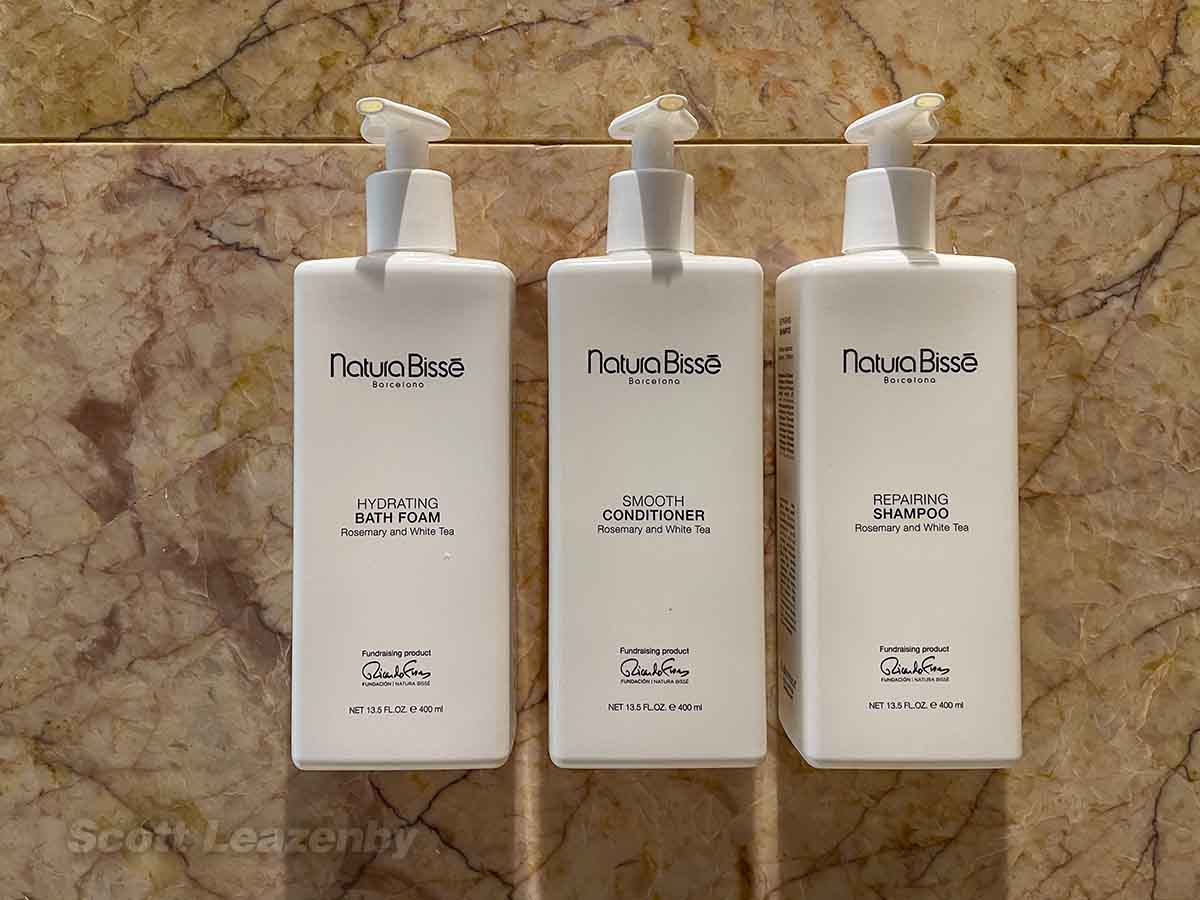 Shampoo, body wash, and conditioner in the shower