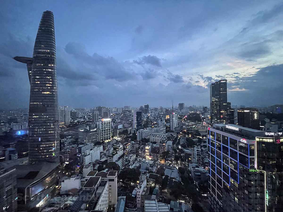 Nighttime view from my room at The Reverie Saigon Hotel