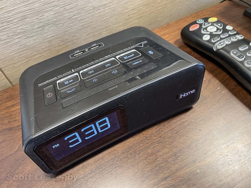 alarm clock on the bedside table