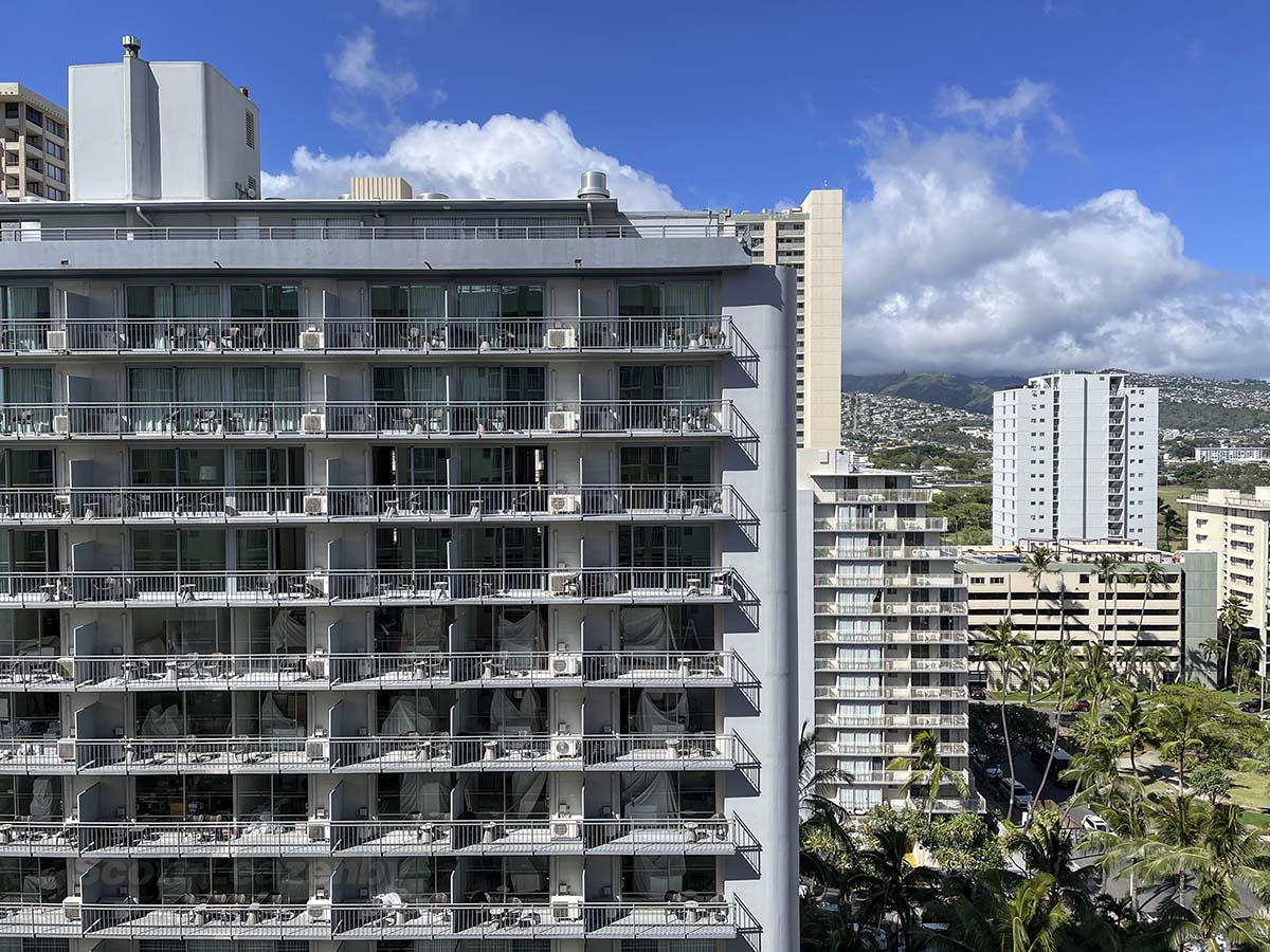 View from my city view room at the Waikiki Malia Hotel 