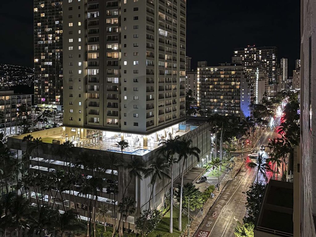 Waikiki Malia Hotel view from my room at night