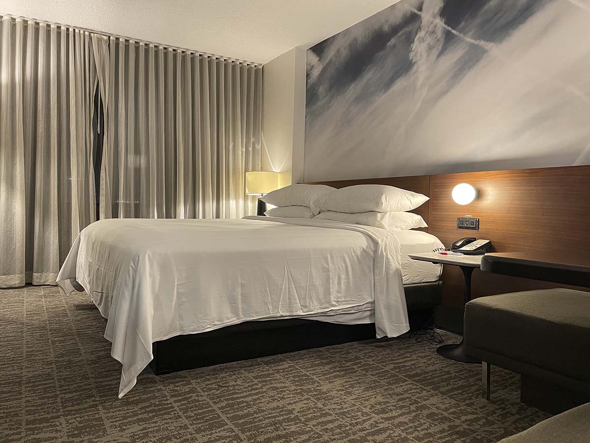 The bed in my room at the Marriott Newark Airport 