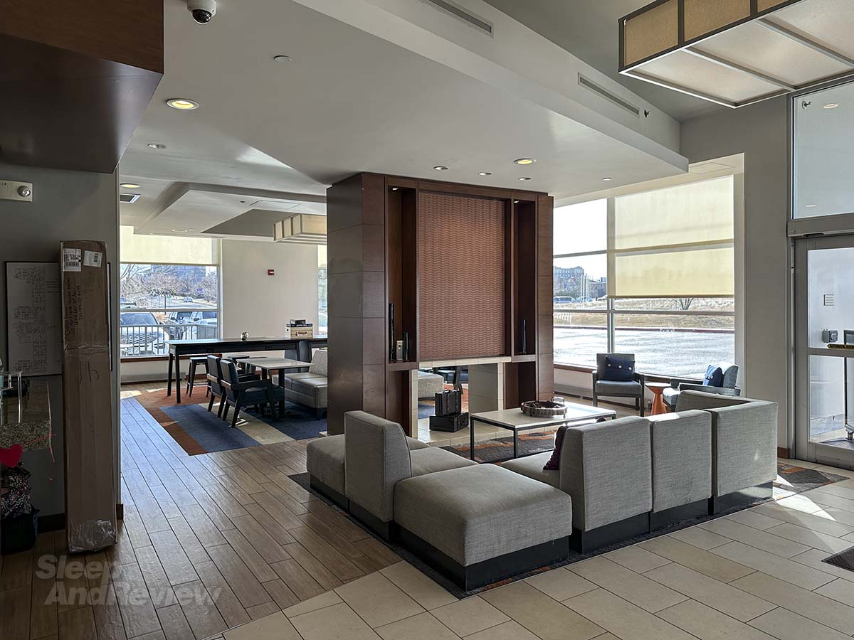 Hyatt House Denver Airport lobby lounge and communal space