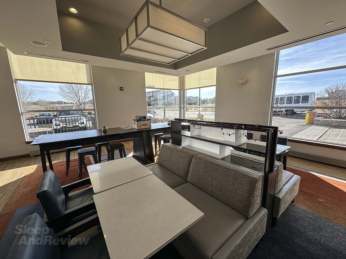 Hyatt House Denver Airport lobby bar and lounge seating area