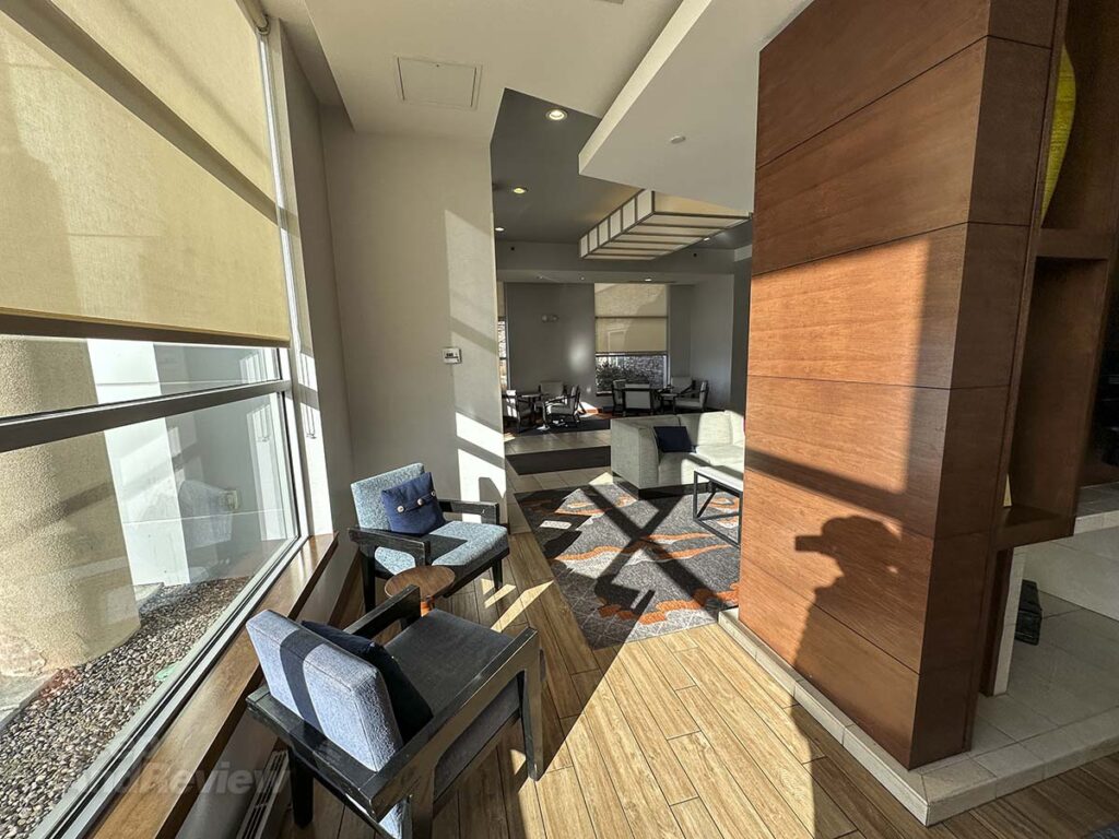 Hyatt House Denver Airport lobby lounge chairs