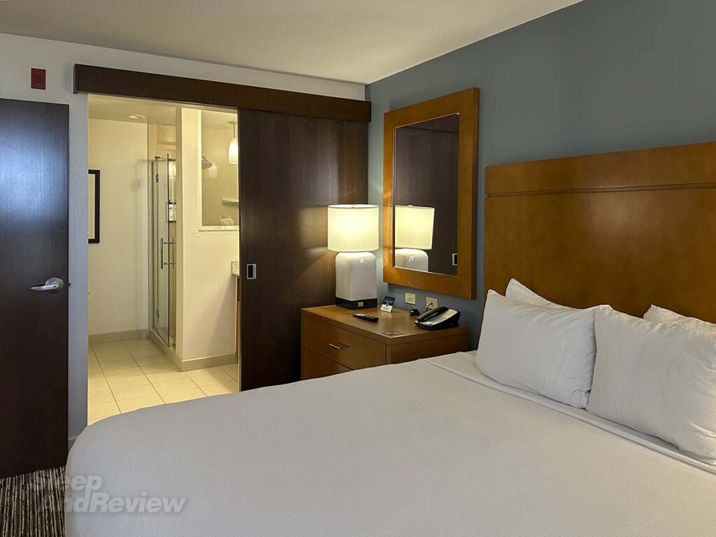 Hyatt House Denver Airport doorway beeping to the bathroom in the bedroom