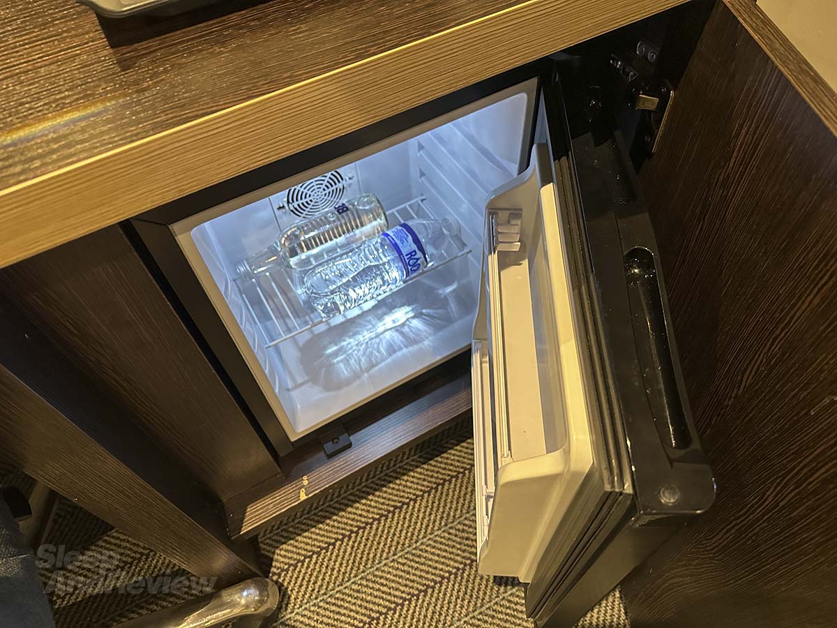 Refrigerator in my Premier Plus room in the Premier Inn London County Hall Hotel