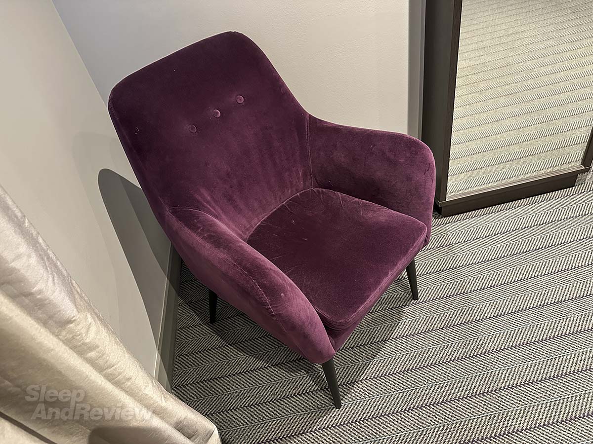 Red Velvet lounge chair in my Premier Plus room Premier Inn London County Hall Hotel