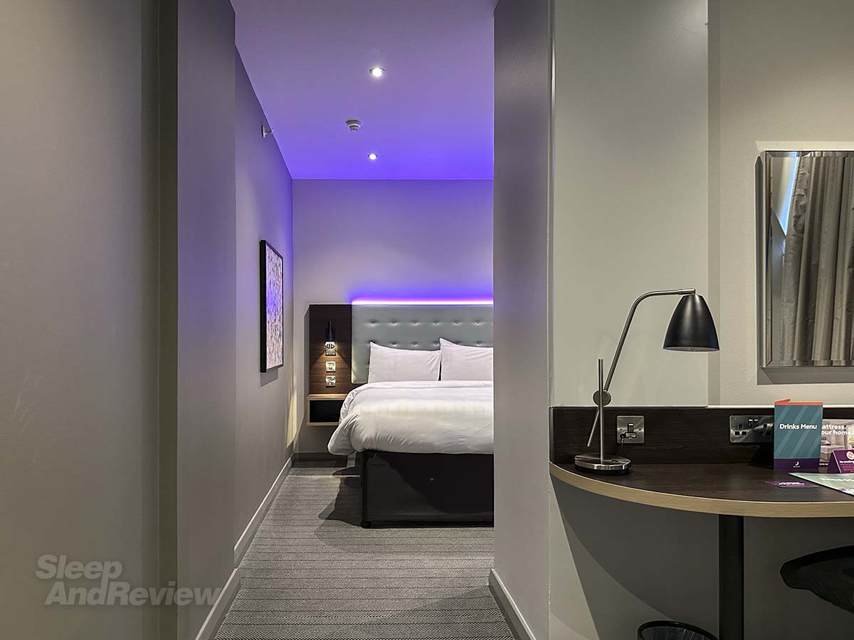 Doorway leading to the bedroom in my Premier Plus room in the Premier Inn London County Hall Hotel