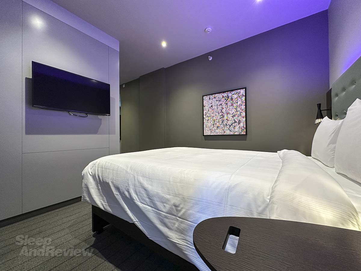 TV in the bedroom in my Premier Plus room in the Premier Inn London County Hall Hotel