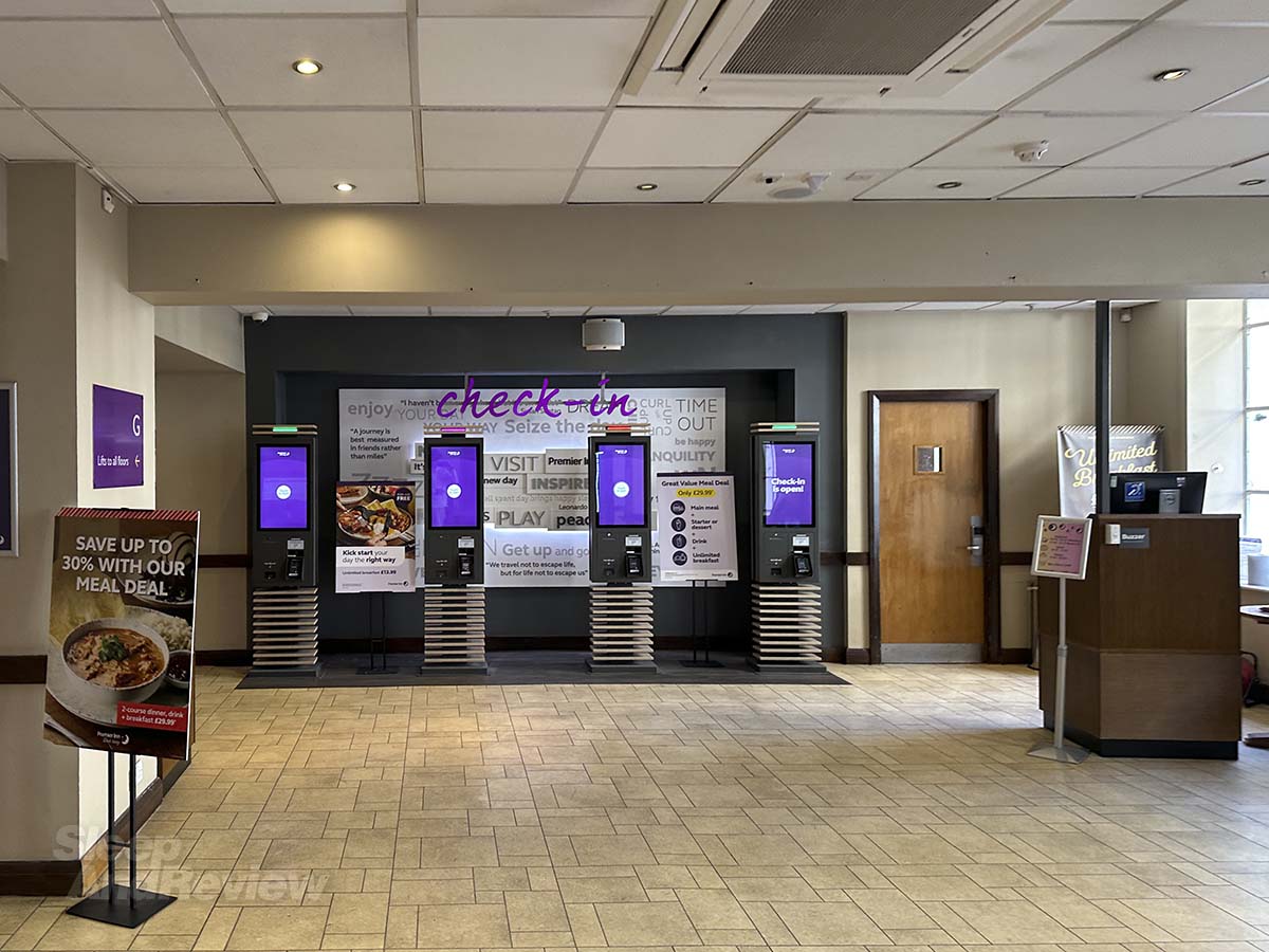 Self serve check-in kiosk in the lobby of the Premier Inn London County Hall Hotel