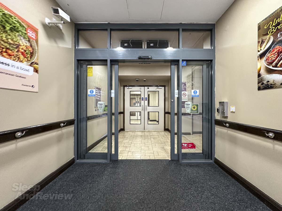 Sliding doors at the entrance of the Premier Inn London County Hall Hotel