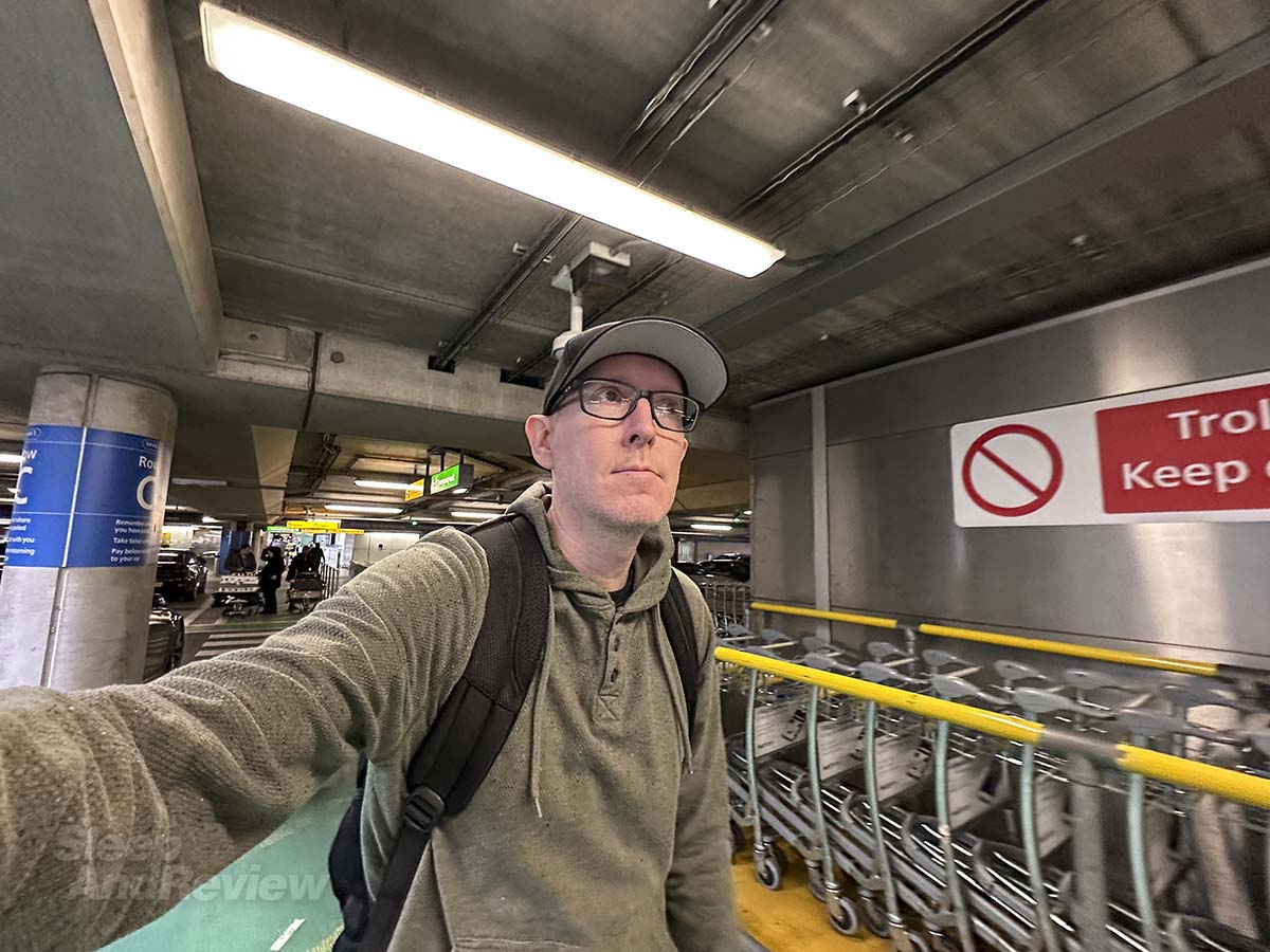 Scott Leazenby walking to the Hilton Garden Inn Terminal 2 Heathrow Airport