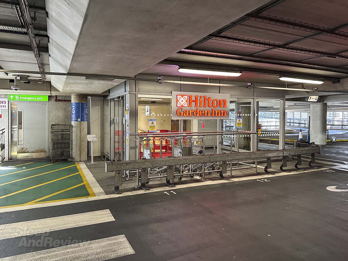 Parking garage entrance to the Hilton Garden Inn Terminal 2 Heathrow Airport