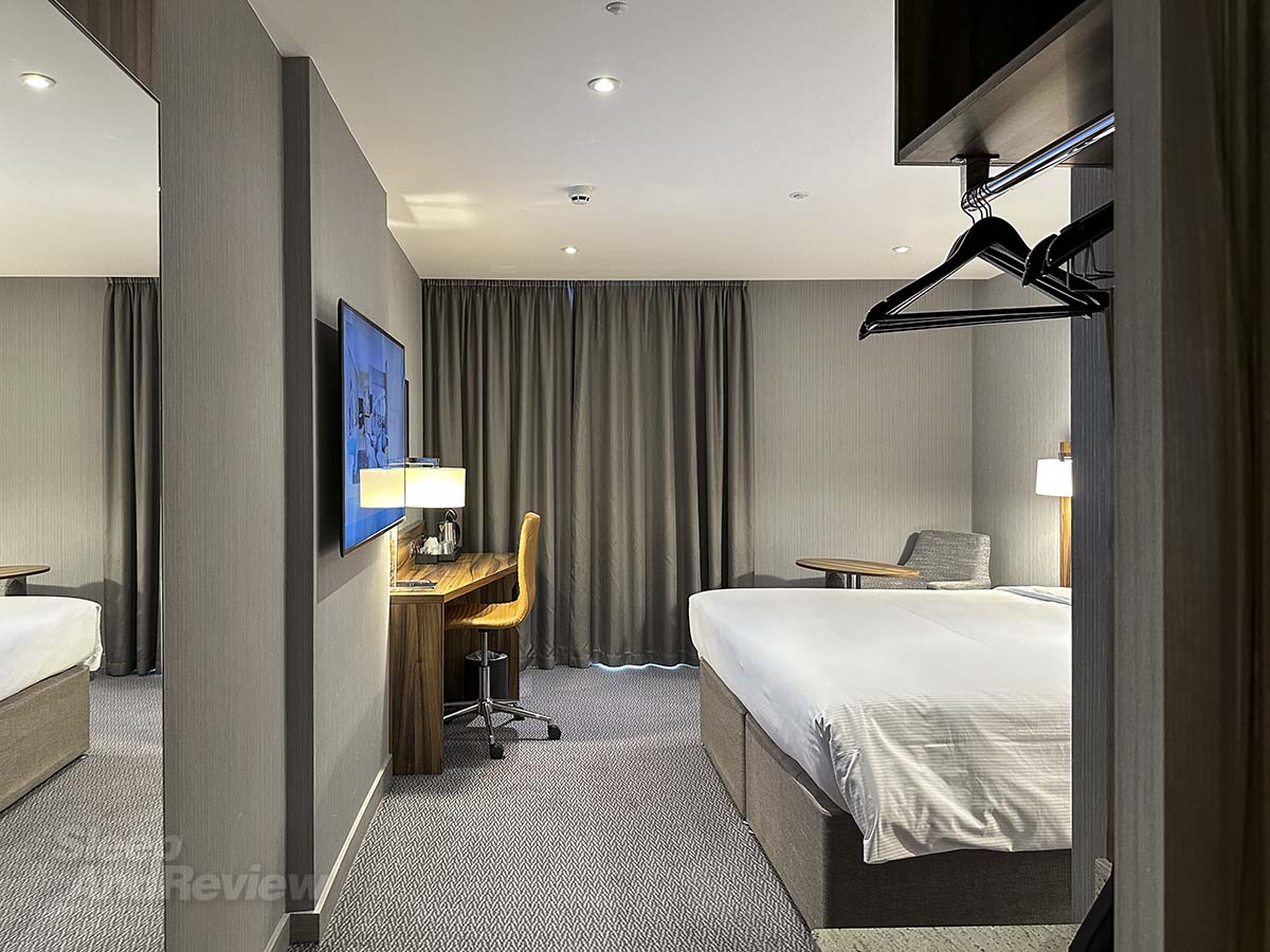 Opening the door to my room at the Hilton Garden Inn Heathrow Airport and getting a look at it for the very first time