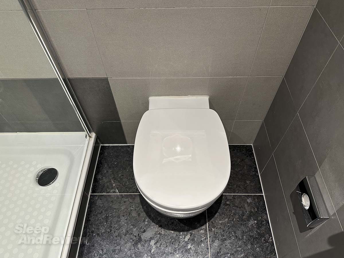 Toilet in the bathroom in my room at the Hilton Garden Inn Heathrow Airport