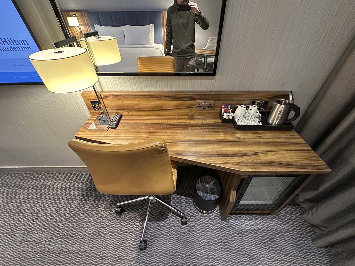 Desk in my room in the Hilton Garden Inn Heathrow Airport