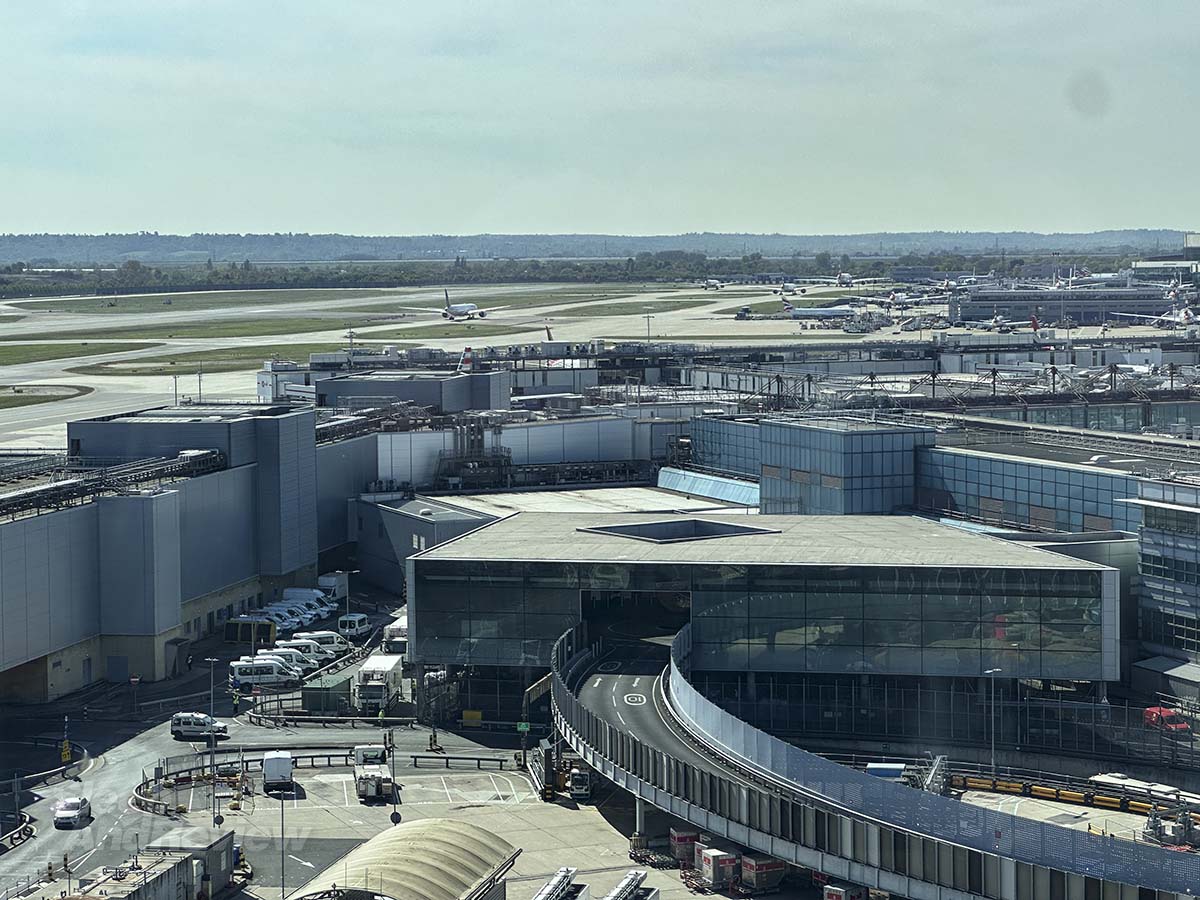 View of runway 09R from my 12th floor room at the Hilton Garden Inn Heathrow Airport