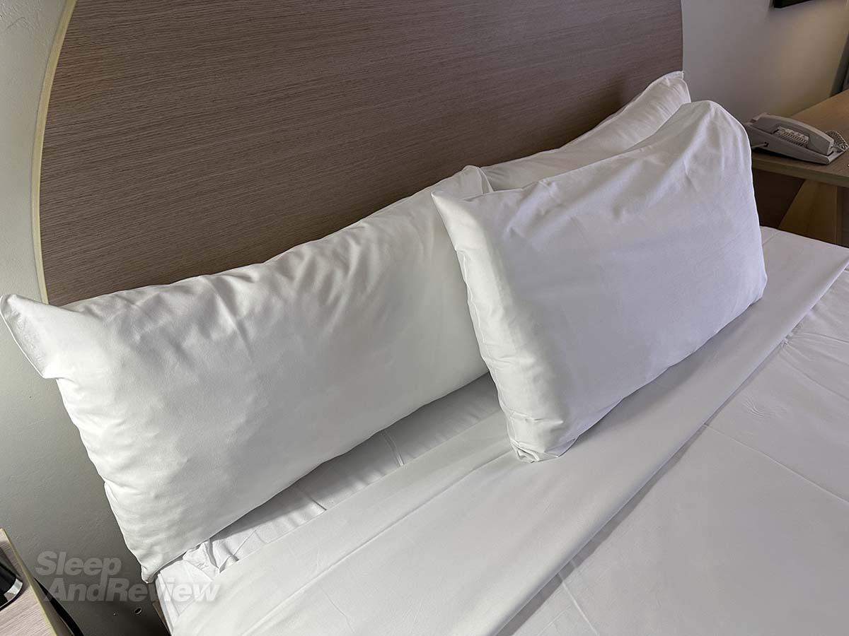 Pillows on the bed in my room at the Miami international airport hotel