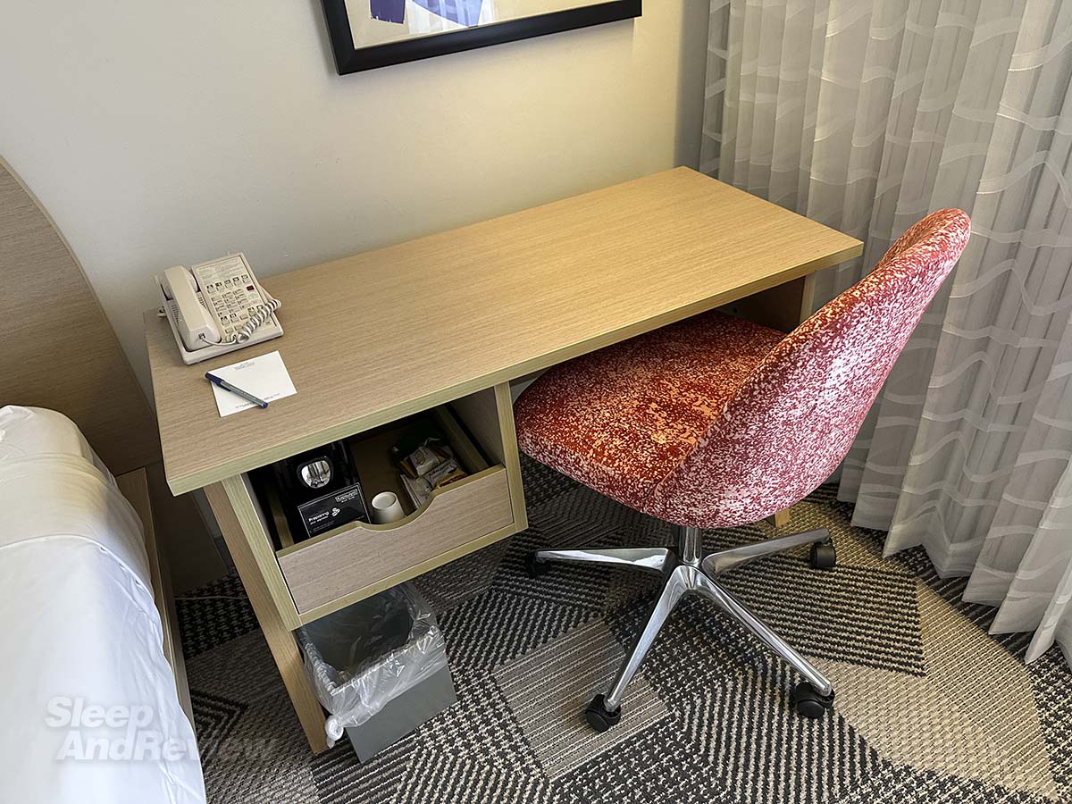 Desk and chair in my room at the Miami International Airport hotel.