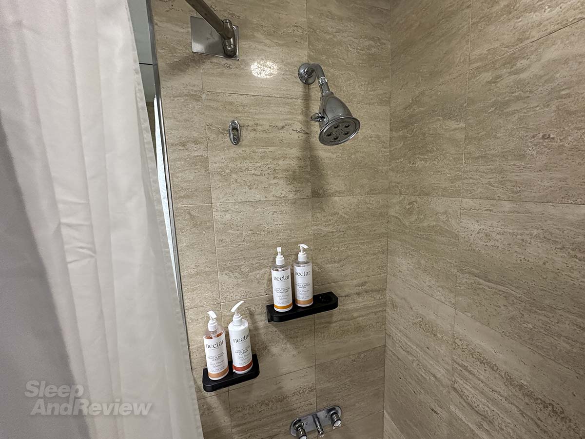 Showerhead with high water pressure in my room at the Miami International Airport hotel