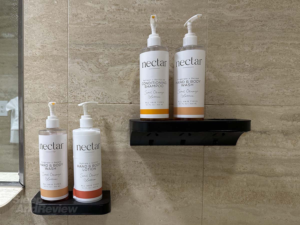 Nectar soaps and lotions in the bathroom in my room at the Miami International Airport hotel