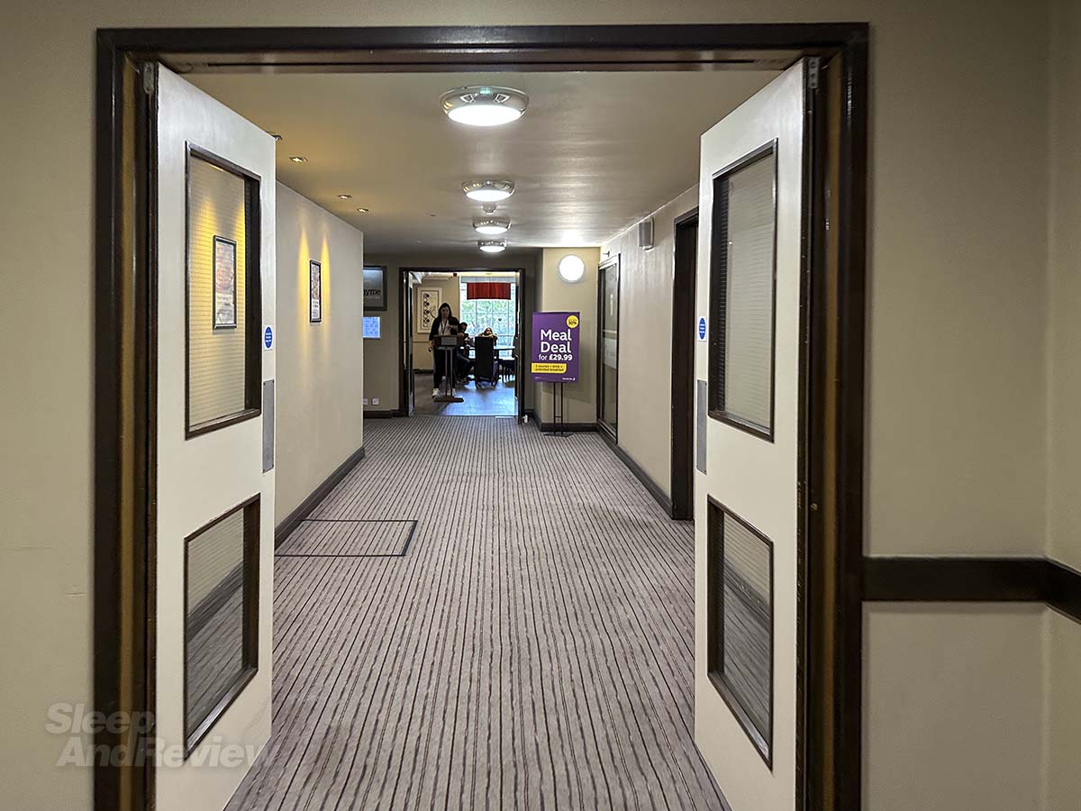 Entrance to the restaurant in the lobby of the Premier Inn London County Hall Hotel