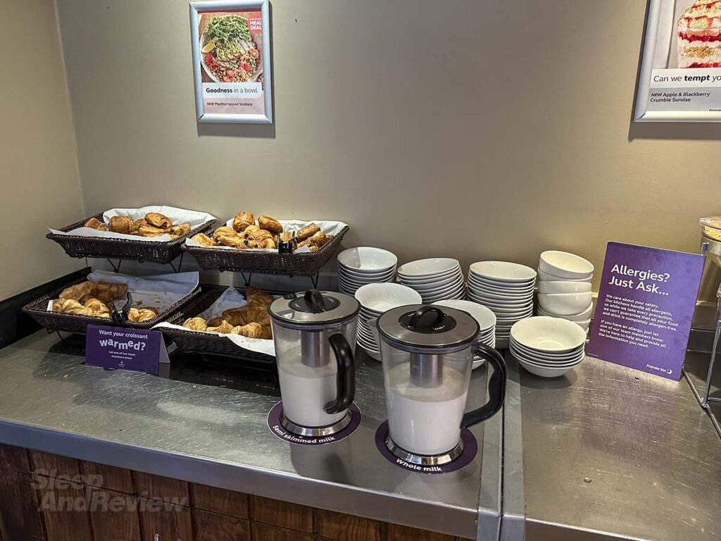 Fresh pastries for breakfast in the Premier Inn London County Hall Hotel restaurant