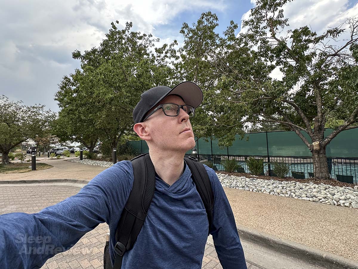 Scott Leazenby walking into the Inverness Denver Hotel and resort