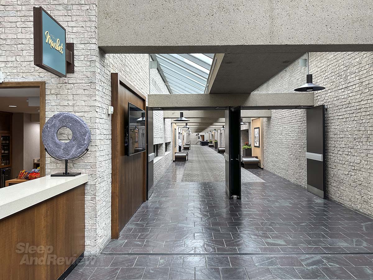 Corridors and hallways leading to conference rooms and ballrooms inside of the lobby of the Inverness Denver