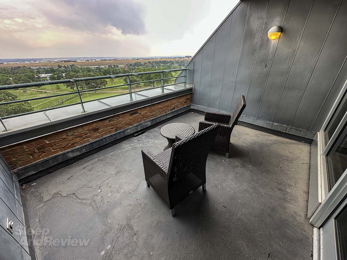 Large open air balcony overlooking the golf course in my studio suite at the Inverness Denver Hotel