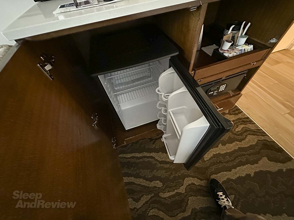 Refrigerator in my studio suite at the Inverness Denver Hotel